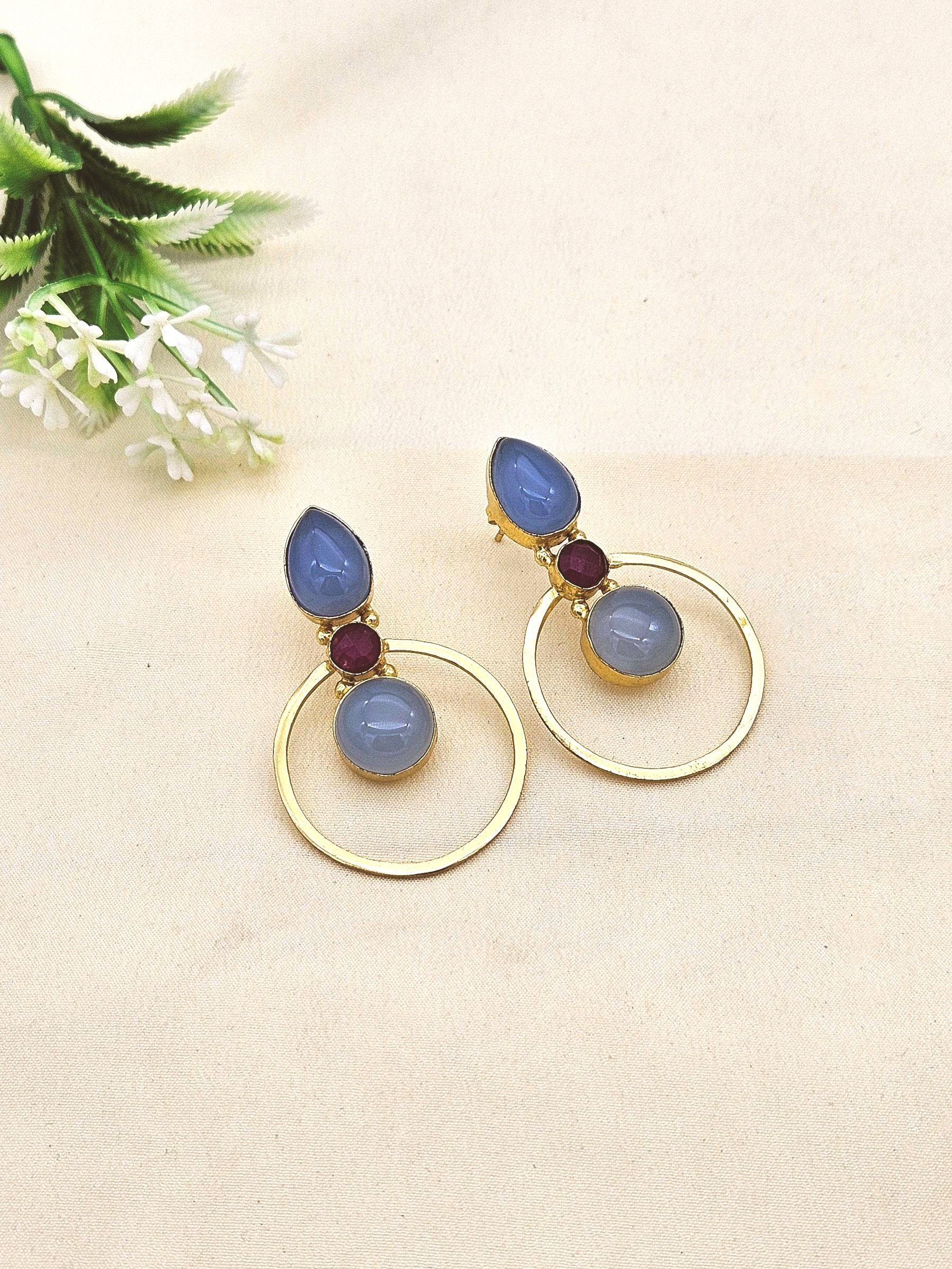 Amazing Gold plated Semi Precious Stone attractive designer Costume Statement Earrings
