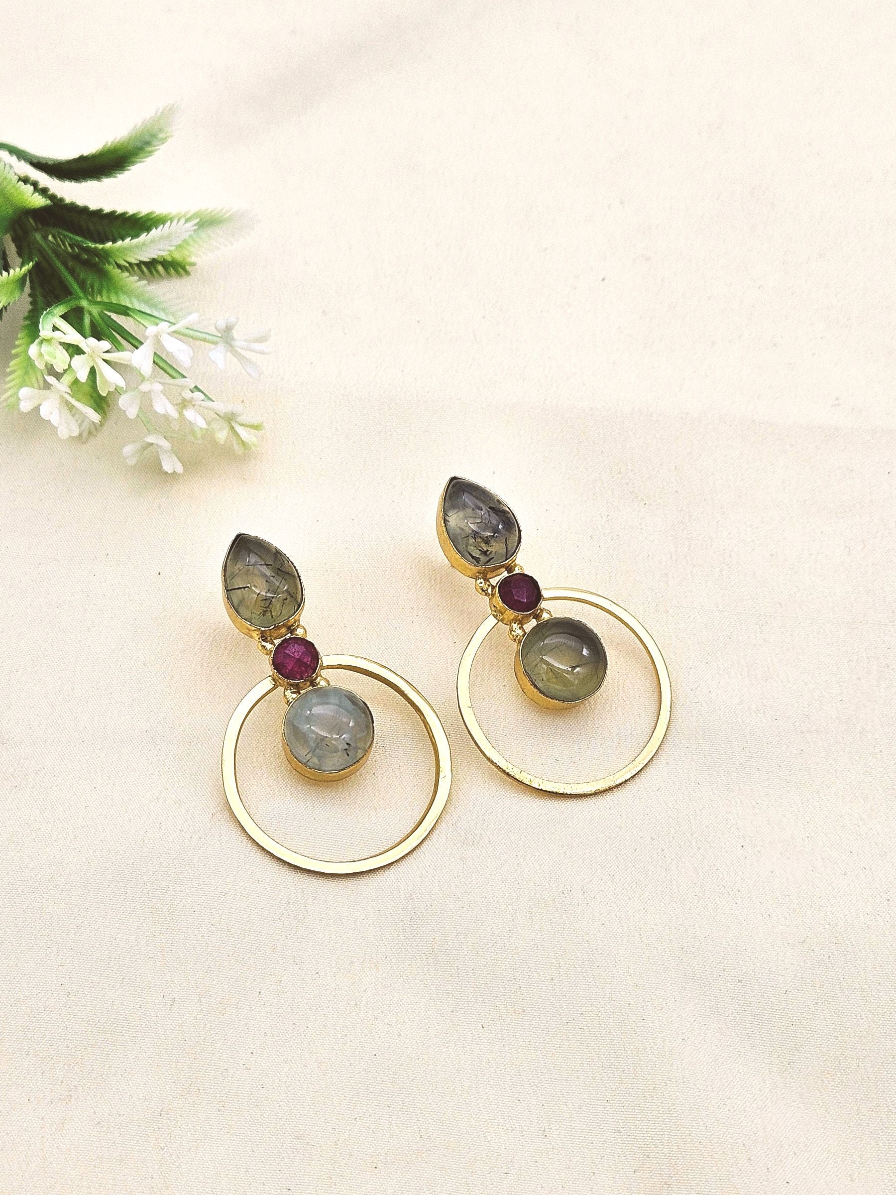 Amazing Gold plated Semi Precious Stone attractive designer Costume Statement Earrings