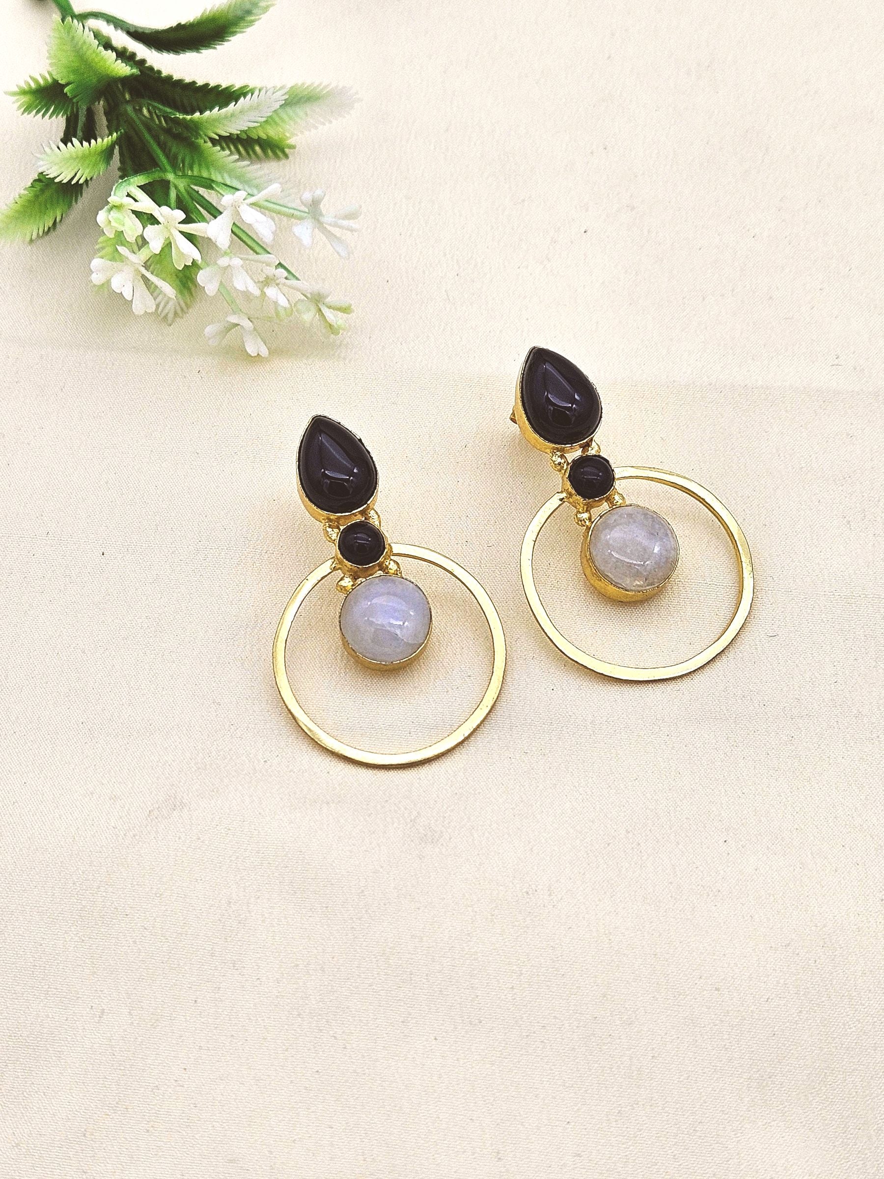 Amazing Gold plated Semi Precious Stone attractive designer Costume Statement Earrings