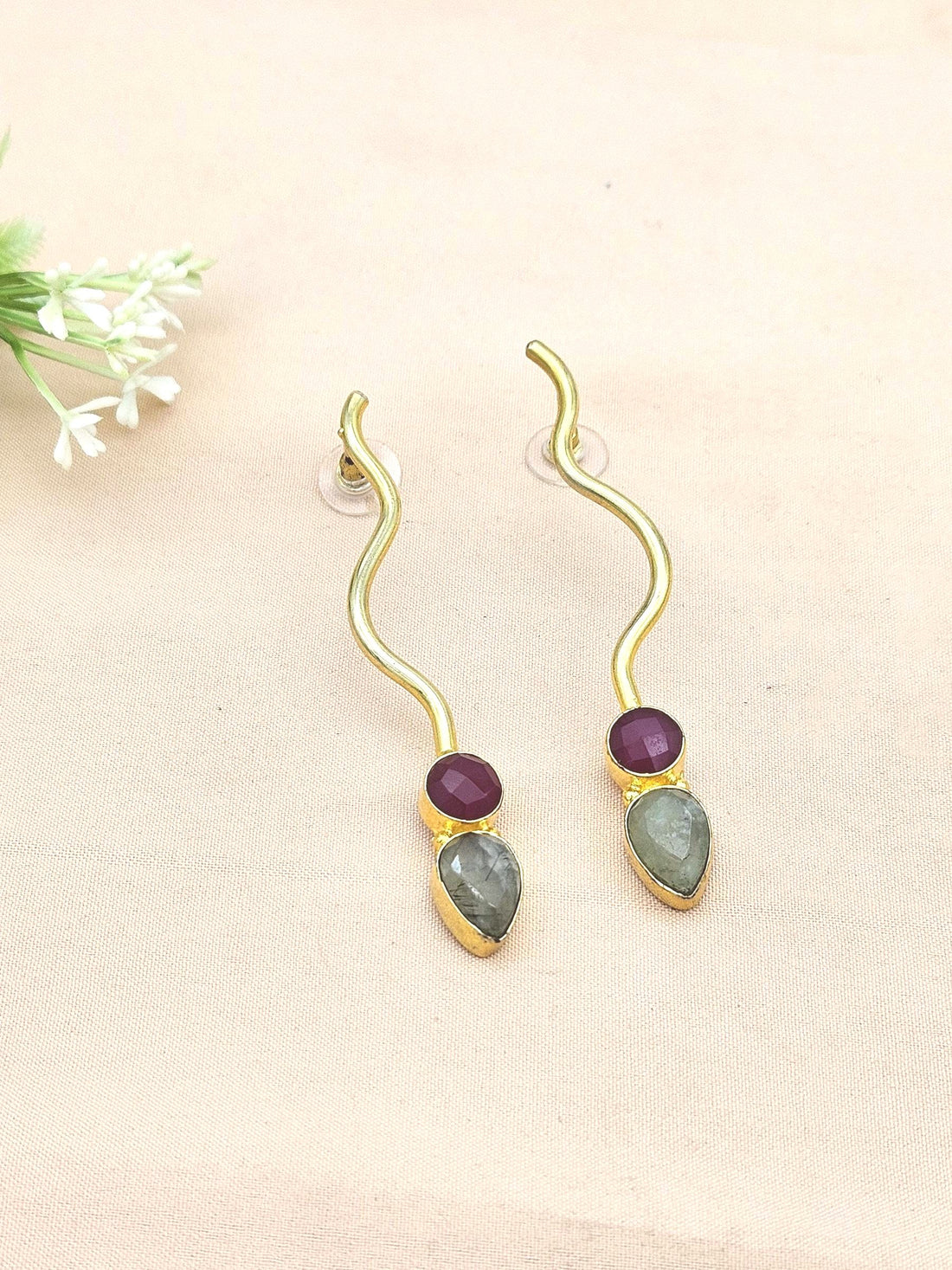 Amazing Gold plated Yellow Chalcedony-Blue Beryl Gem Stone Designer light Weight Statement Earrings