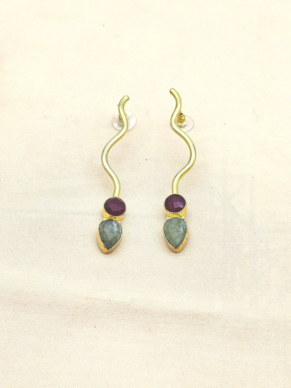 Amazing Gold plated Yellow Chalcedony-Blue Beryl Gem Stone Designer light Weight Statement Earrings