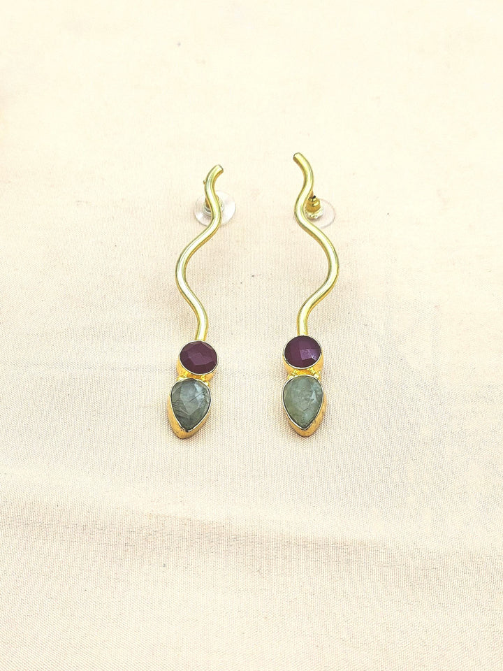 Amazing Gold plated Yellow Chalcedony-Blue Beryl Gem Stone Designer light Weight Statement Earrings