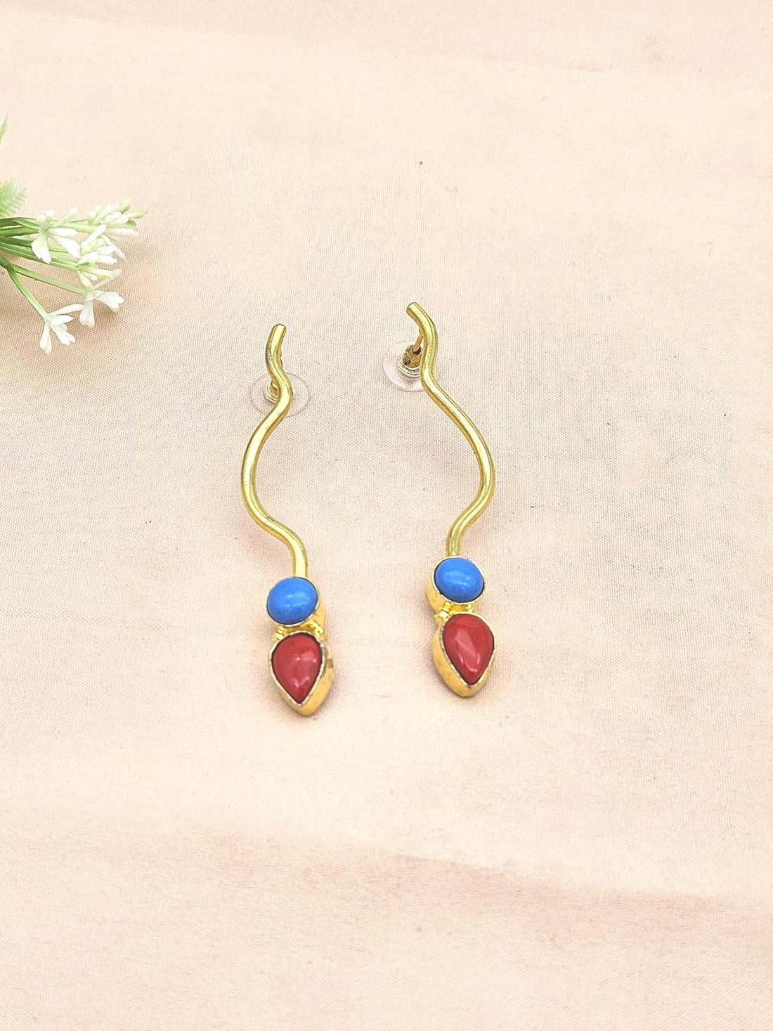 Amazing Gold plated Coral-Turquoise Stone Designer light Weight Statement Earrings