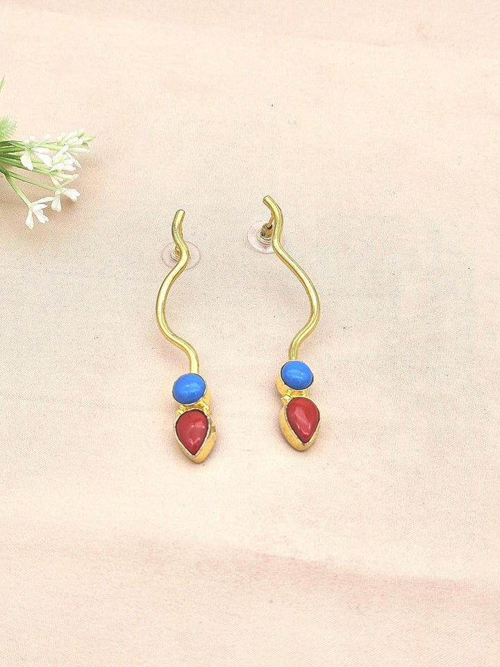 Amazing Gold plated Coral-Turquoise Stone Designer light Weight Statement Earrings