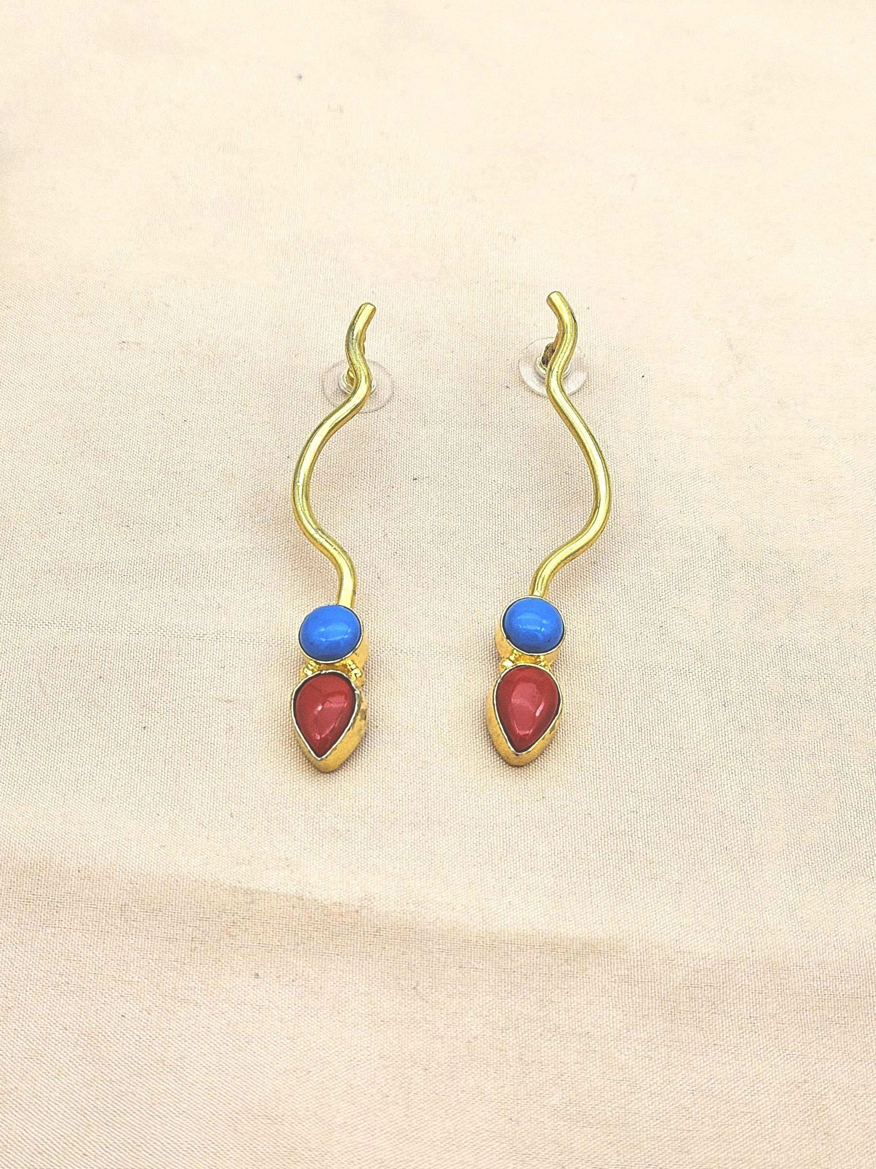Amazing Gold plated Coral-Turquoise Stone Designer light Weight Statement Earrings
