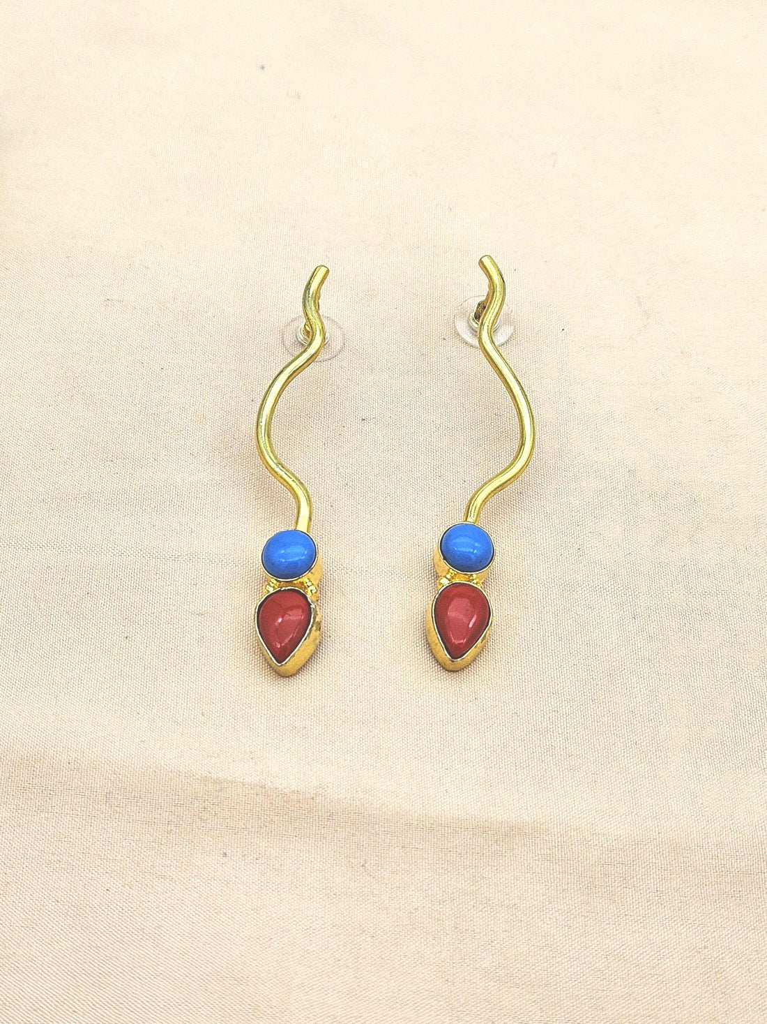 Amazing Gold plated Coral-Turquoise Stone Designer light Weight Statement Earrings