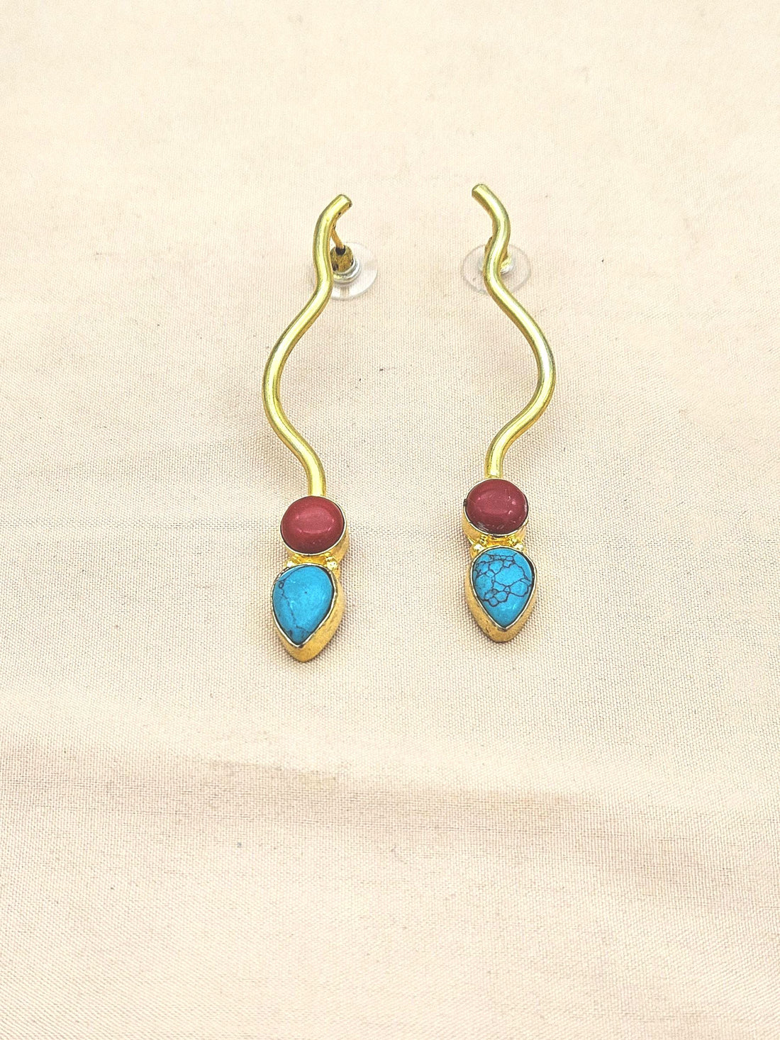 Amazing Gold plated Turquoise-Coral Stone Designer light Weight Statement Earrings