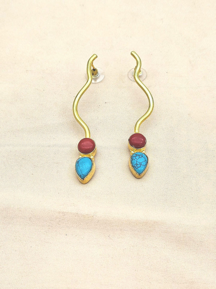 Amazing Gold plated Turquoise-Coral Stone Designer light Weight Statement Earrings
