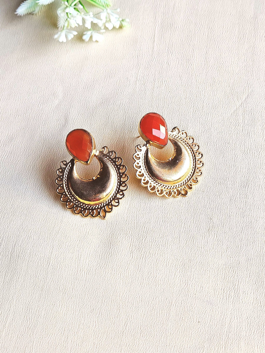 Artistic Gold plated Semi Precious Stone beautiful designer Statement Earrings