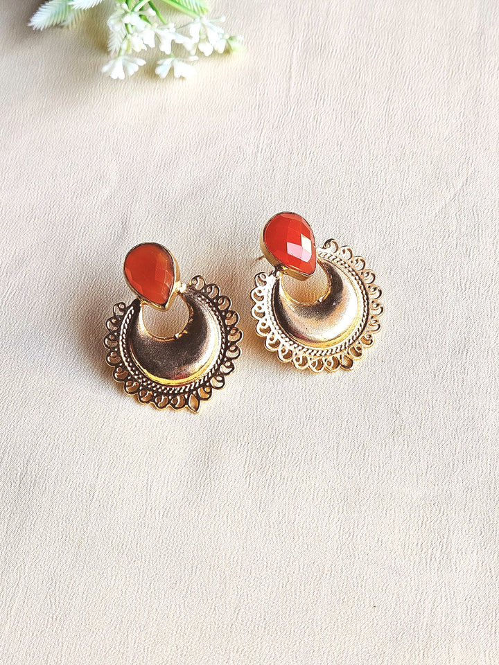 Artistic Gold plated Semi Precious Stone beautiful designer Statement Earrings