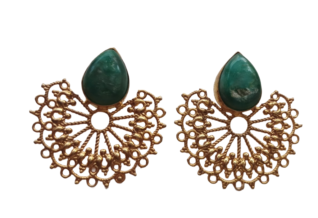 Gorgeous Gold plated Amazonite Cab. Stone light Weight Floral Designer Statement Earrings