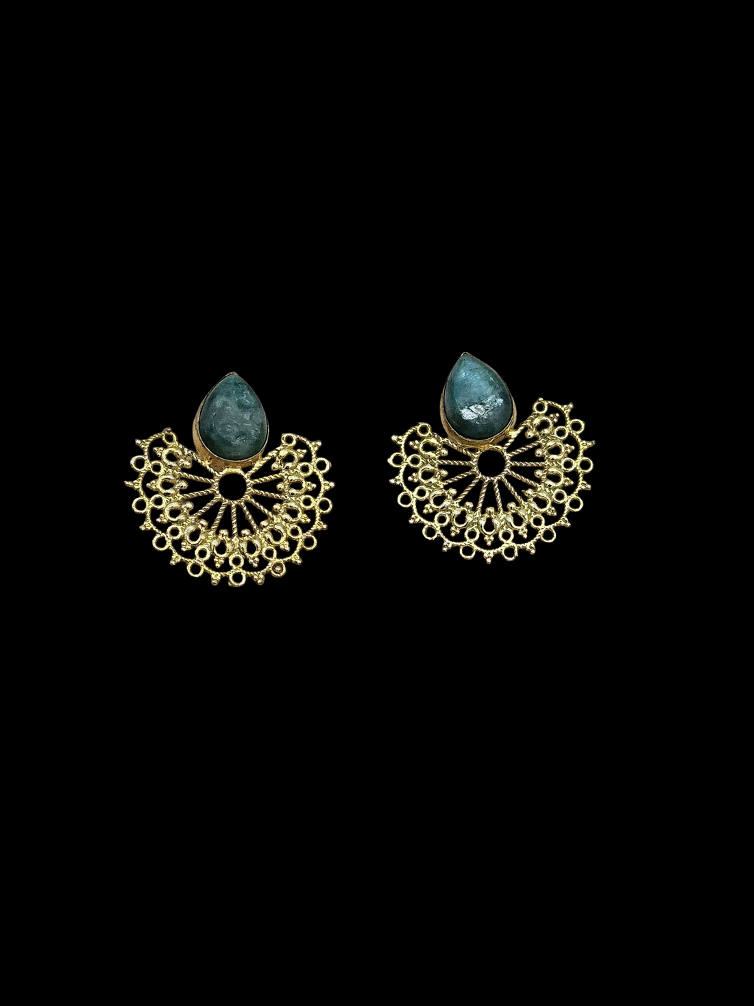 Gorgeous Gold plated Amazonite Cab. Stone light Weight Floral Designer Statement Earrings