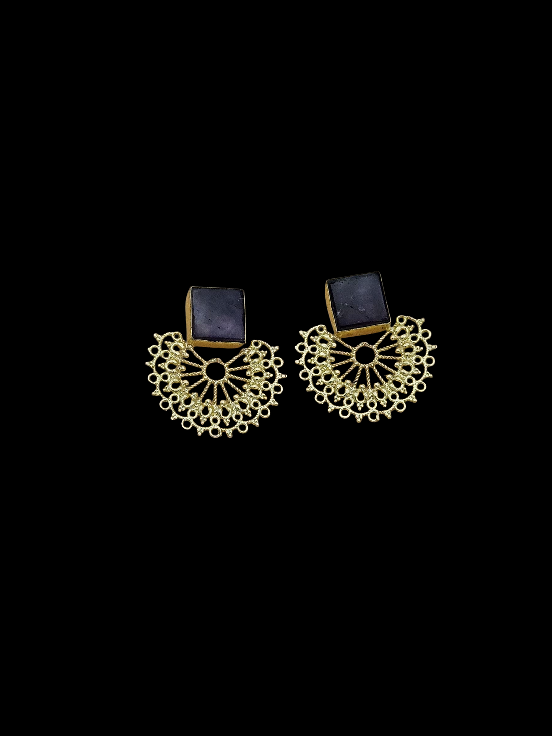 Gorgeous Gold plated Amethyst Choky Stone light Weight Floral Designer Statement Earrings
