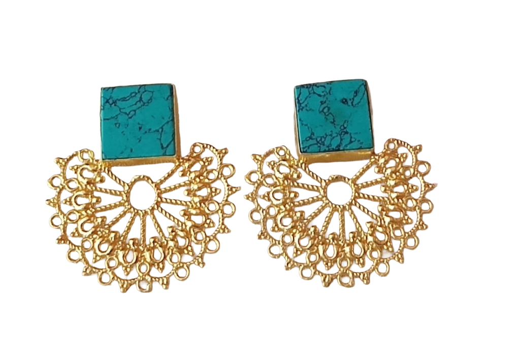 Gorgeous Gold plated Turquoise Choky Stone light Weight Floral Designer Statement Earrings