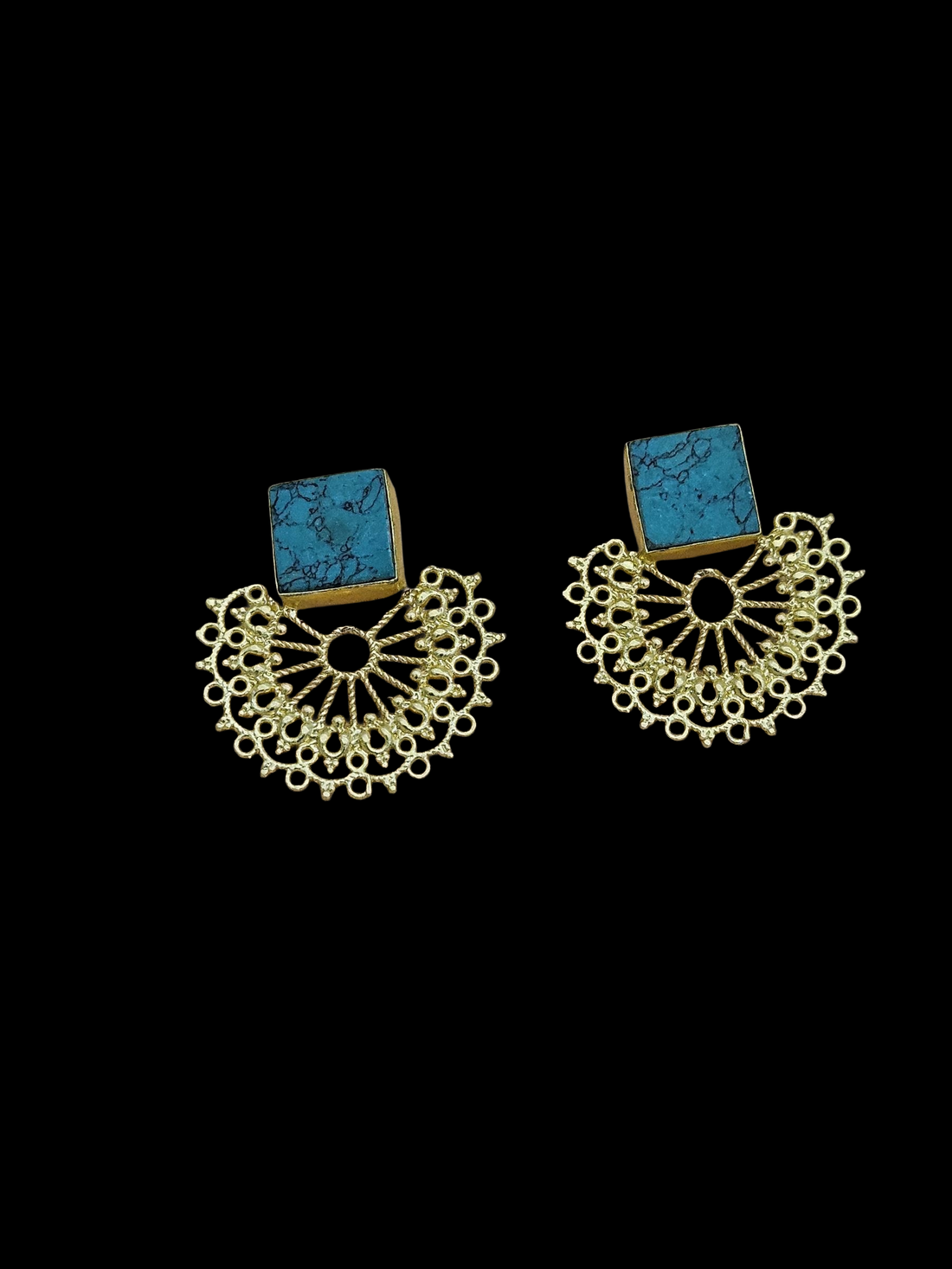 Gorgeous Gold plated Turquoise Choky Stone light Weight Floral Designer Statement Earrings