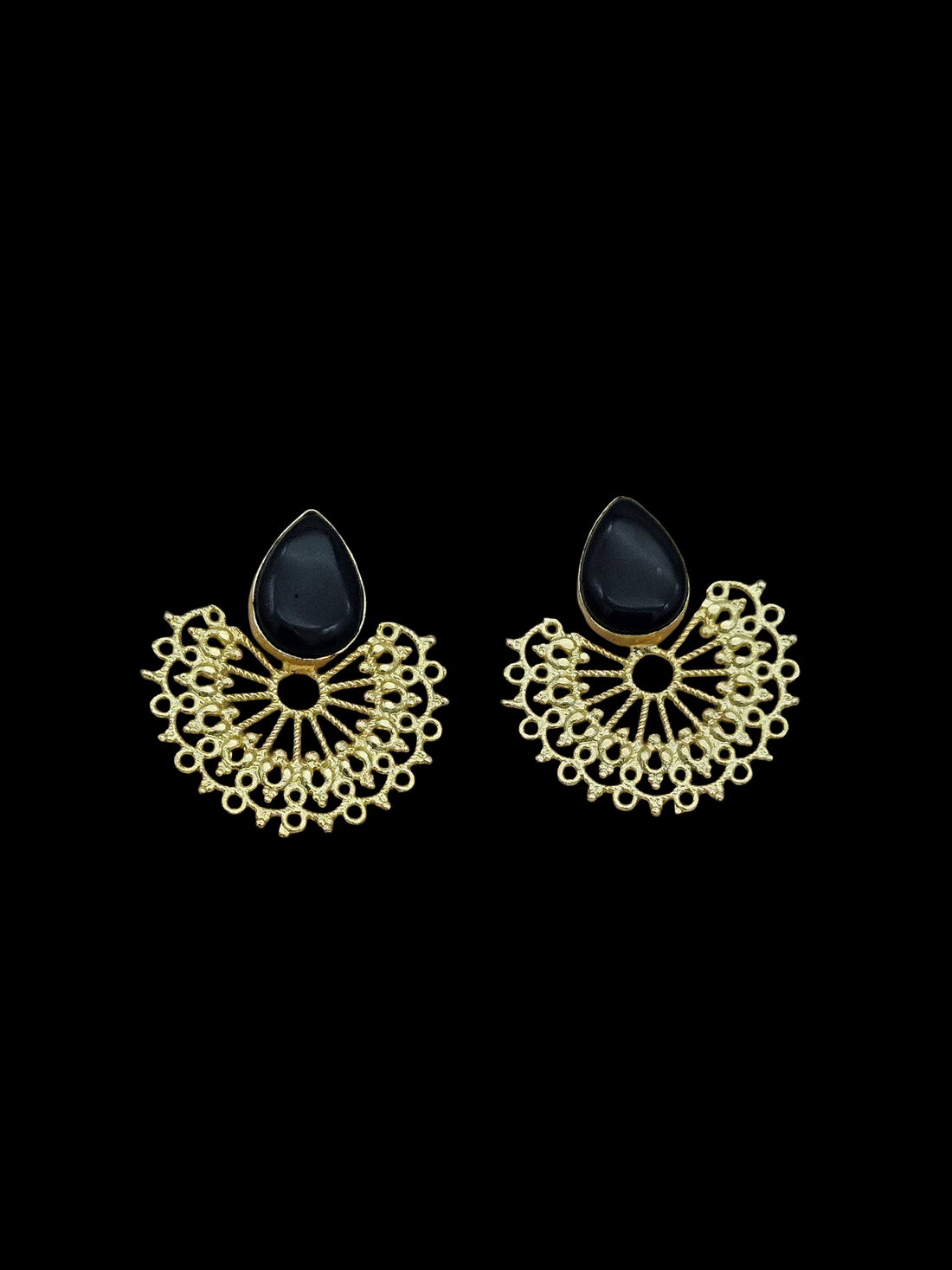 Gorgeous Gold plated Black Onyx Stone light Weight Floral Designer Statement Earrings