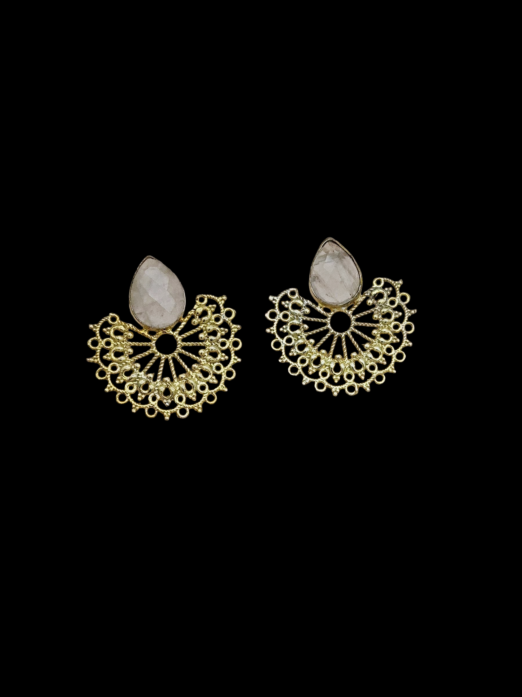 Gorgeous Gold plated Faceted Prehnite Stone light Weight Floral Designer Statement Earrings