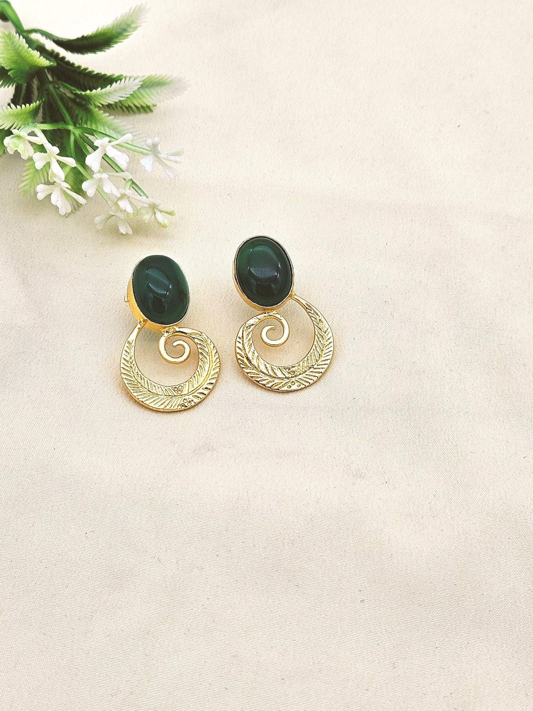 Awesome Gold plated Semi Precious Stone attractive designer Costume Statement Earrings