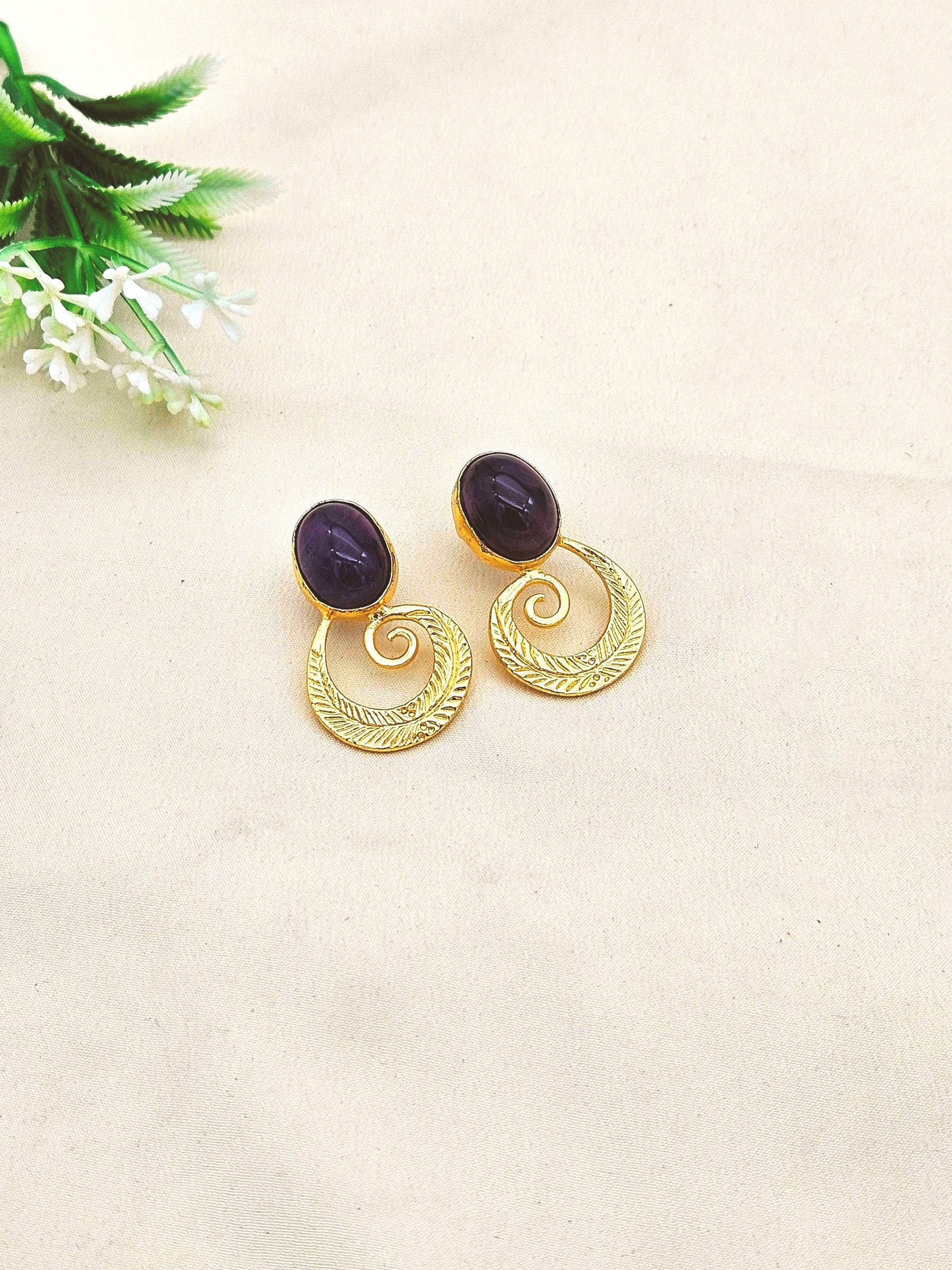 Awesome Gold plated Semi Precious Stone attractive designer Costume Statement Earrings