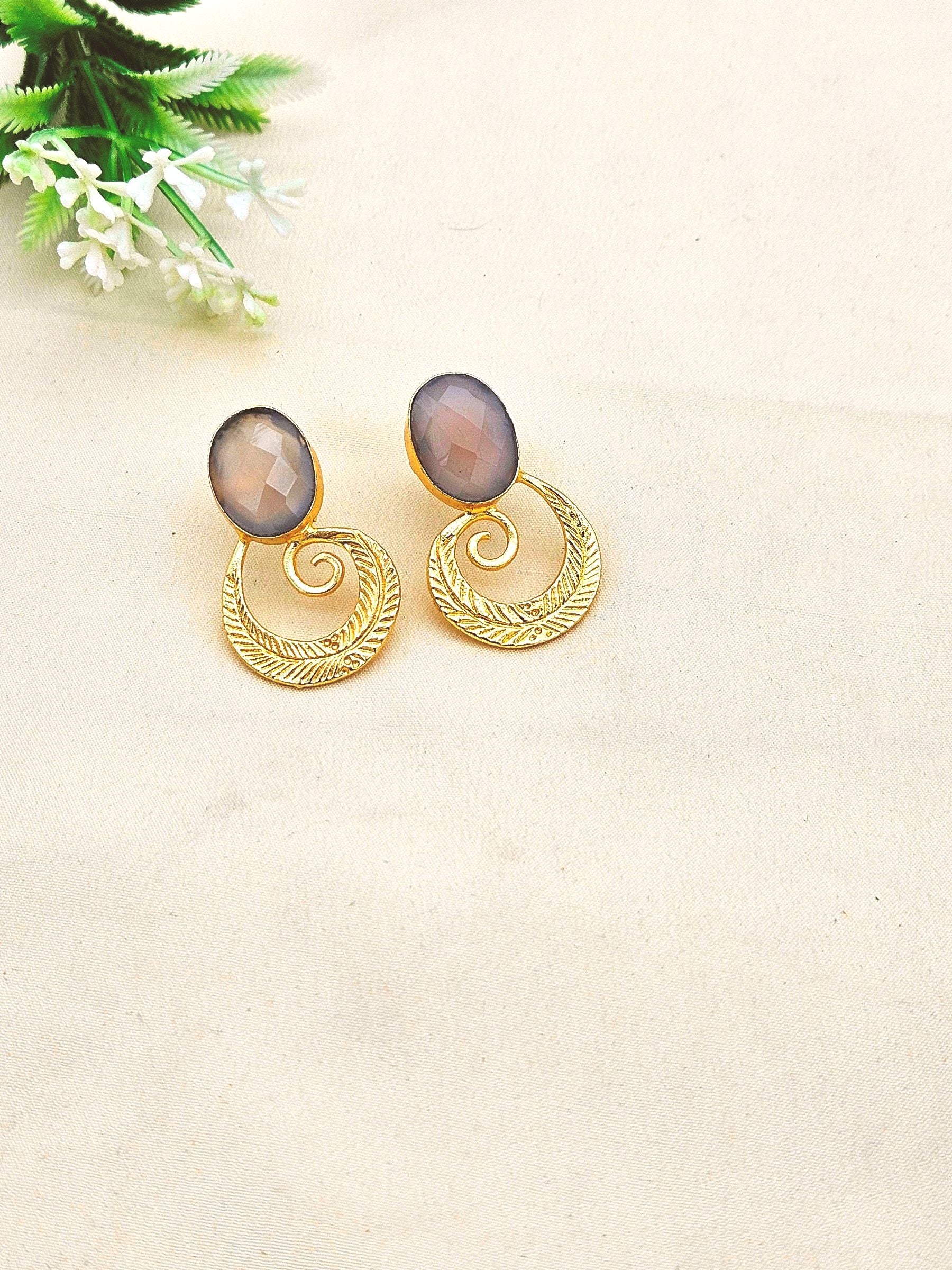 Awesome Gold plated Semi Precious Stone attractive designer Costume Statement Earrings