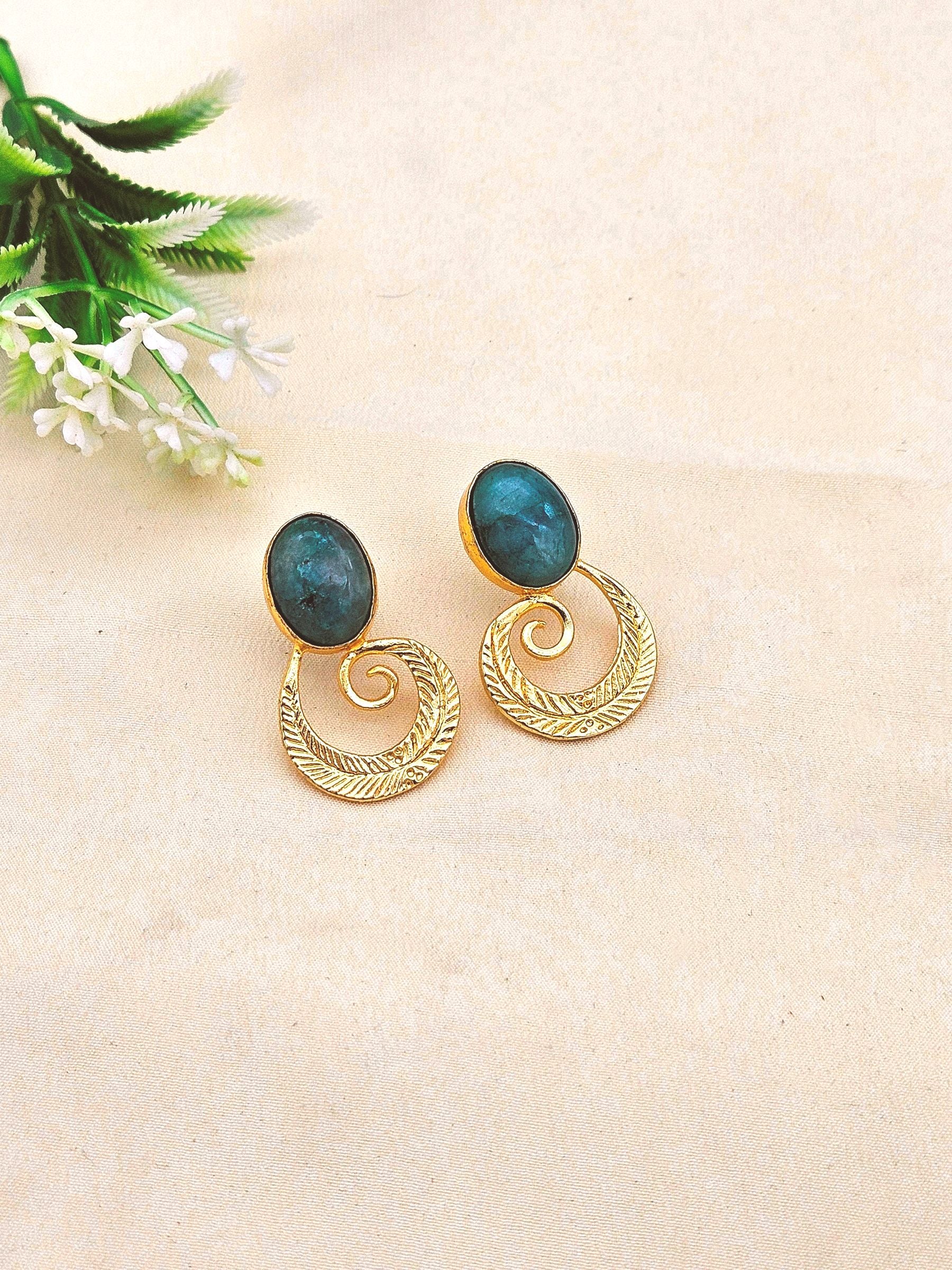Awesome Gold plated Semi Precious Stone attractive designer Costume Statement Earrings