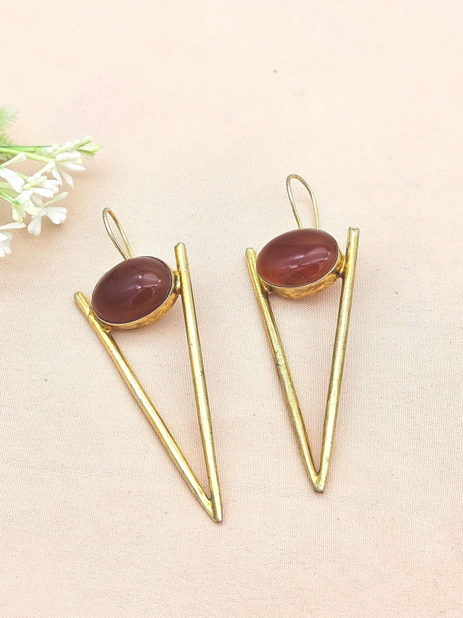 Handcrafted Gold plated Red Onyx Stone Designer light Weight Statement Earrings