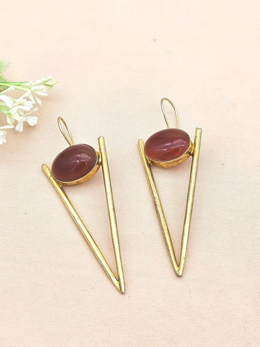 Handcrafted Gold plated Red Onyx Stone Designer light Weight Statement Earrings