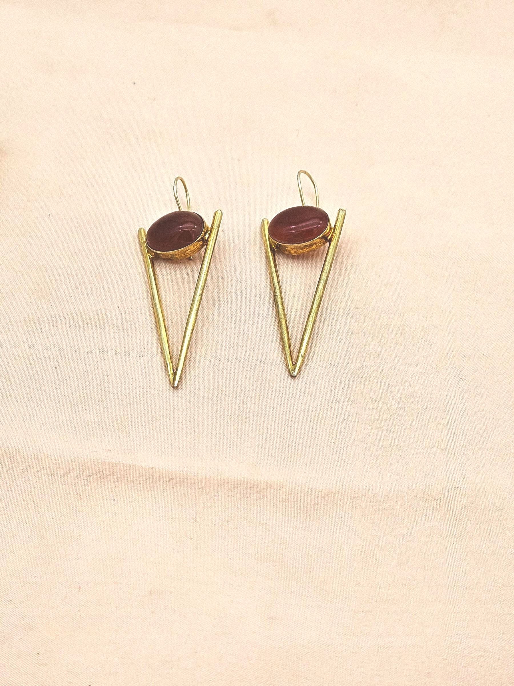 Handcrafted Gold plated Red Onyx Stone Designer light Weight Statement Earrings