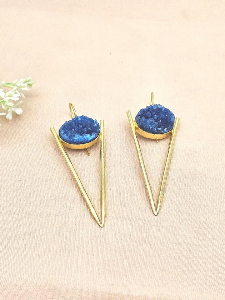 Handcrafted Gold plated Blue Druzy Stone Designer light Weight Statement Earrings