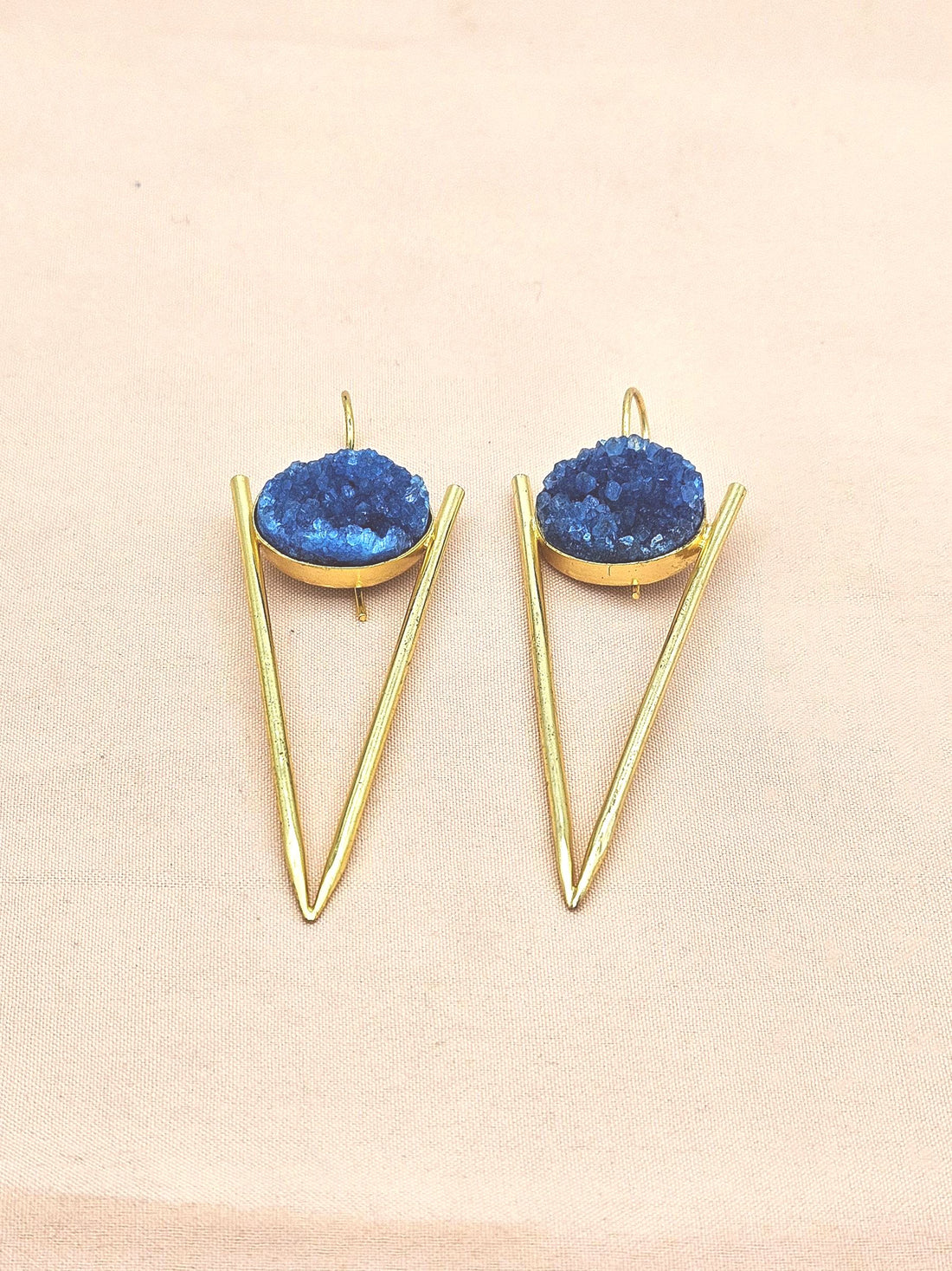 Handcrafted Gold plated Blue Druzy Stone Designer light Weight Statement Earrings