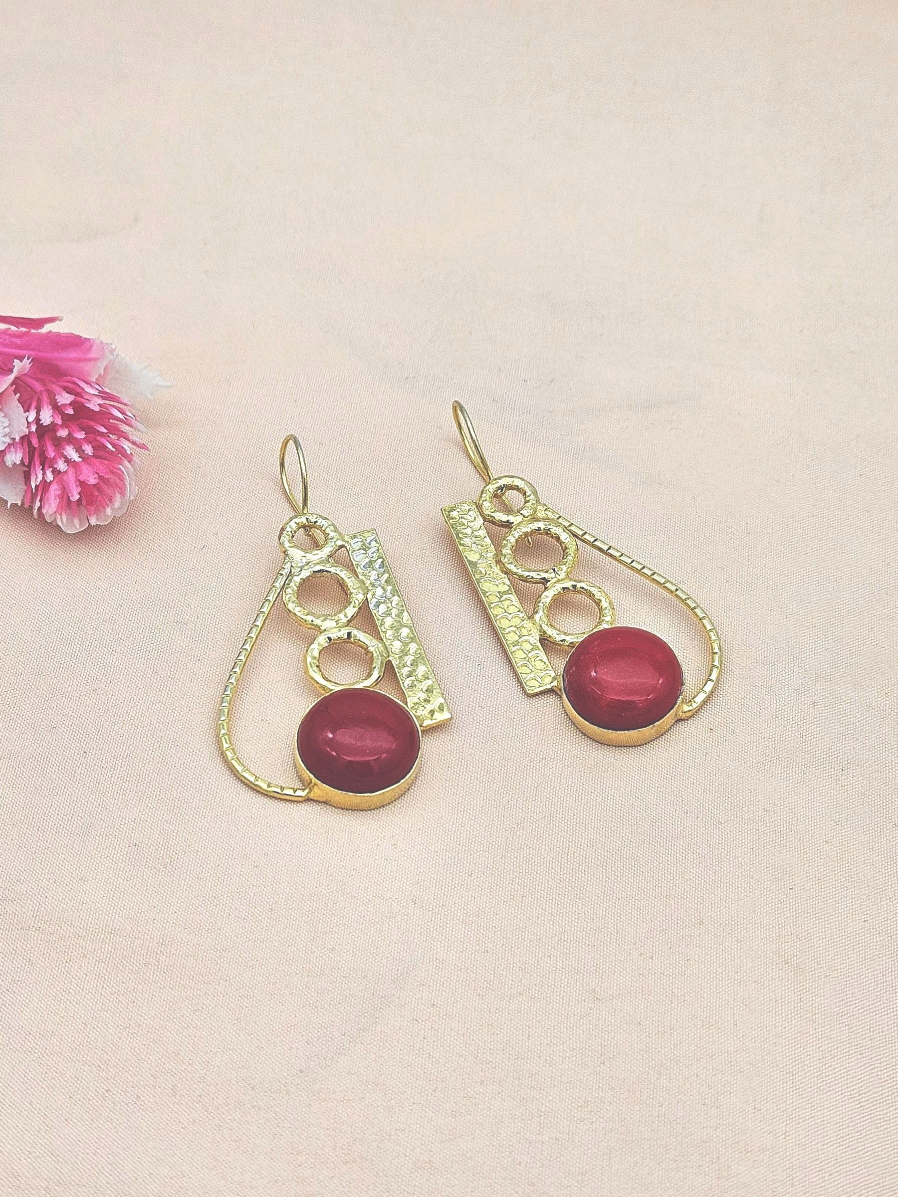 Awesome Gold plated Coral Stone light Weight charming Designer Statement Earrings
