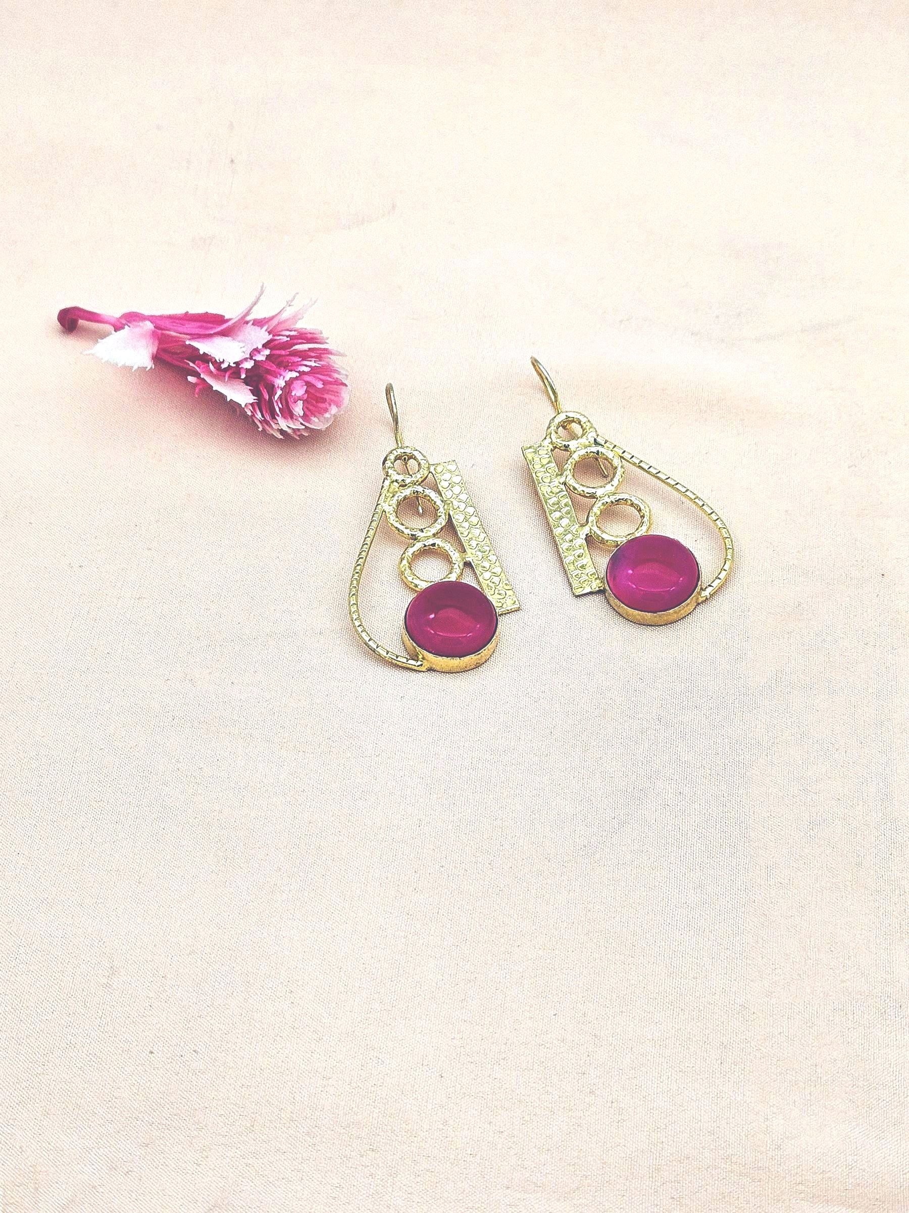 Awesome Gold plated Magenta Onyx Stone light Weight charming Designer Statement Earrings