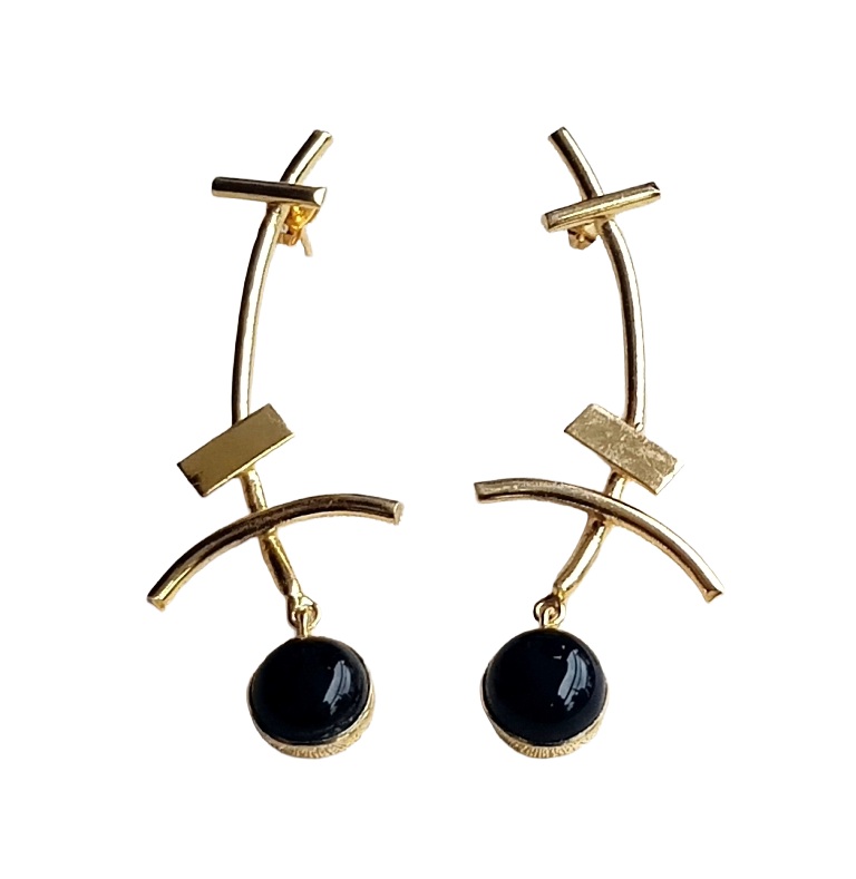 Stunning Gold plated Black Onyx Stone Charming Designer light Weight Statement Earrings