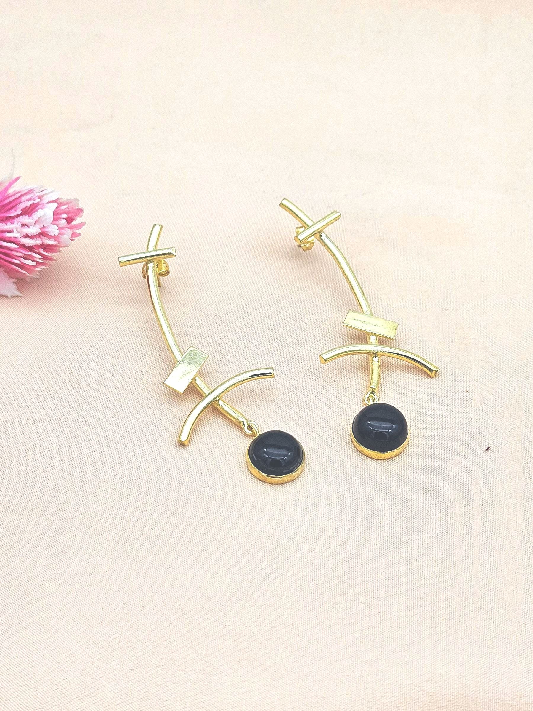 Stunning Gold plated Black Onyx Stone Charming Designer light Weight Statement Earrings