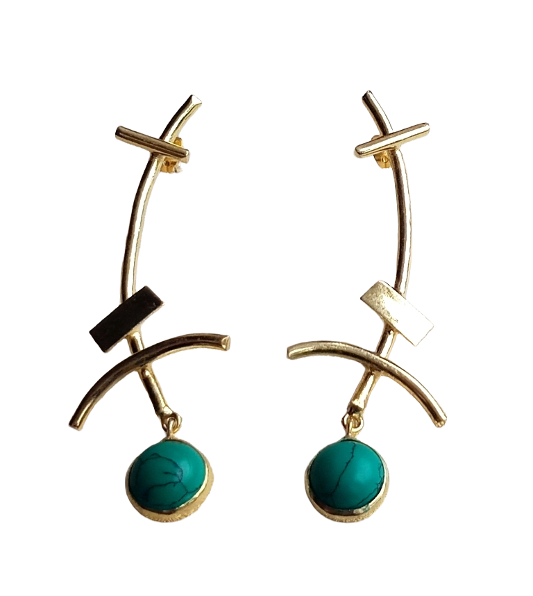 Stunning Gold plated Turquoise Onyx Stone Charming Designer light Weight Statement Earrings