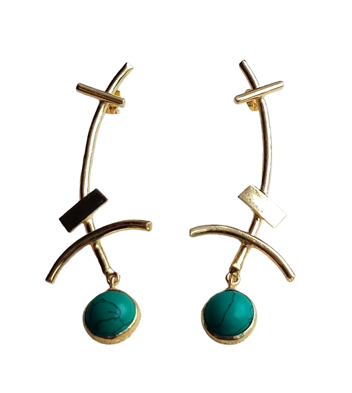 Stunning Gold plated Turquoise Onyx Stone Charming Designer light Weight Statement Earrings
