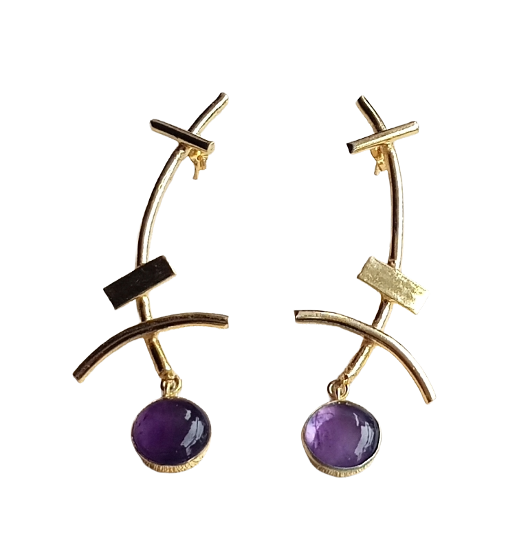 Stunning Gold plated Amethyst Stone Charming Designer light Weight Statement Earrings