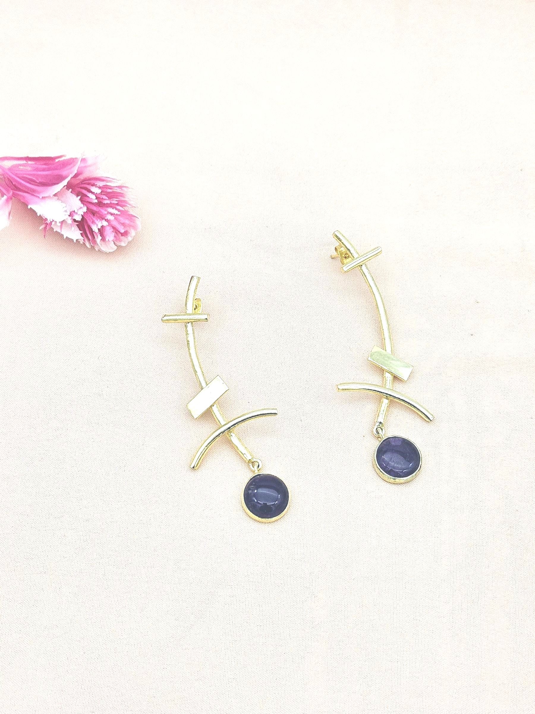 Stunning Gold plated Amethyst Stone Charming Designer light Weight Statement Earrings