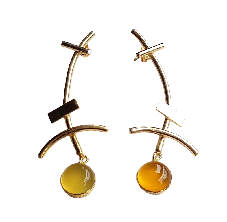 Stunning Gold plated Yellow Chalcedony Stone Charming Designer light Weight Statement Earrings