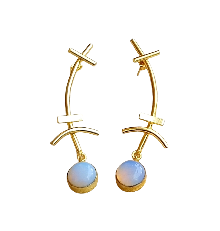 Stunning Gold plated Pink Opal Stone Charming Designer light Weight Statement Earrings