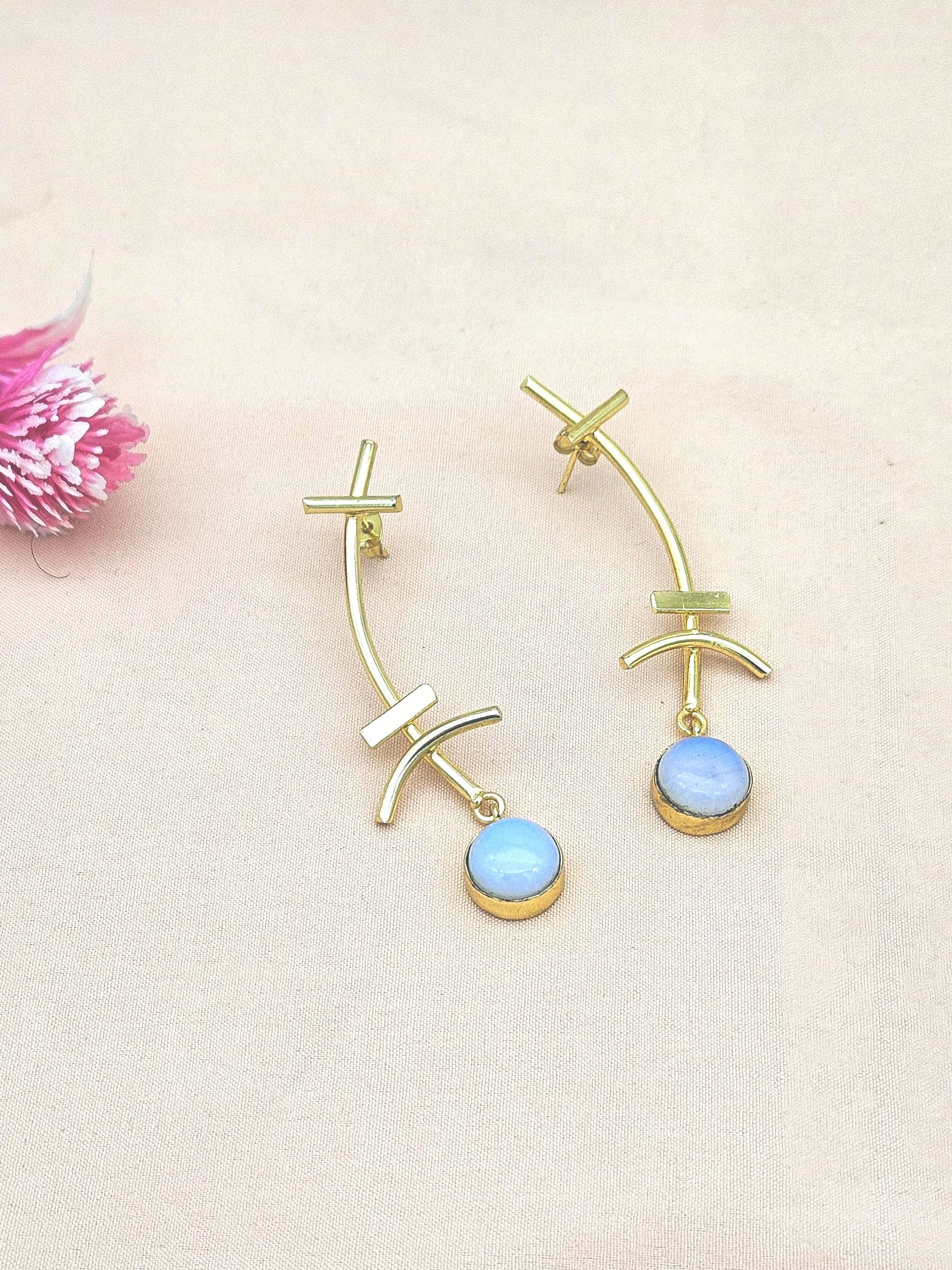 Stunning Gold plated Pink Opal Stone Charming Designer light Weight Statement Earrings
