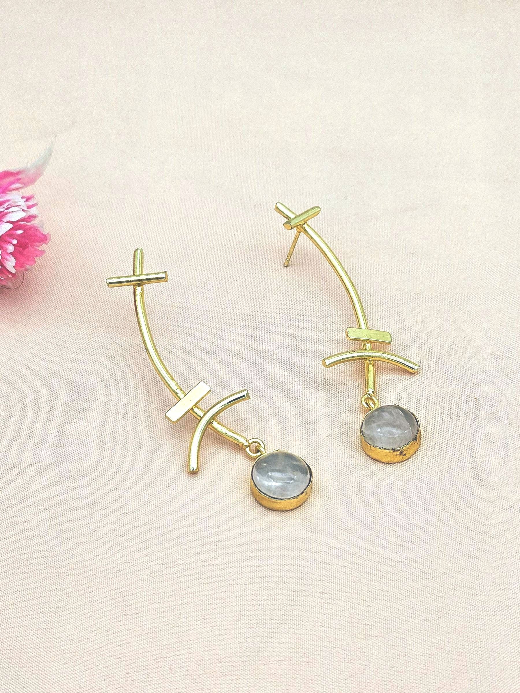 Stunning Gold plated Rose Quartz Stone Charming Designer light Weight Statement Earrings