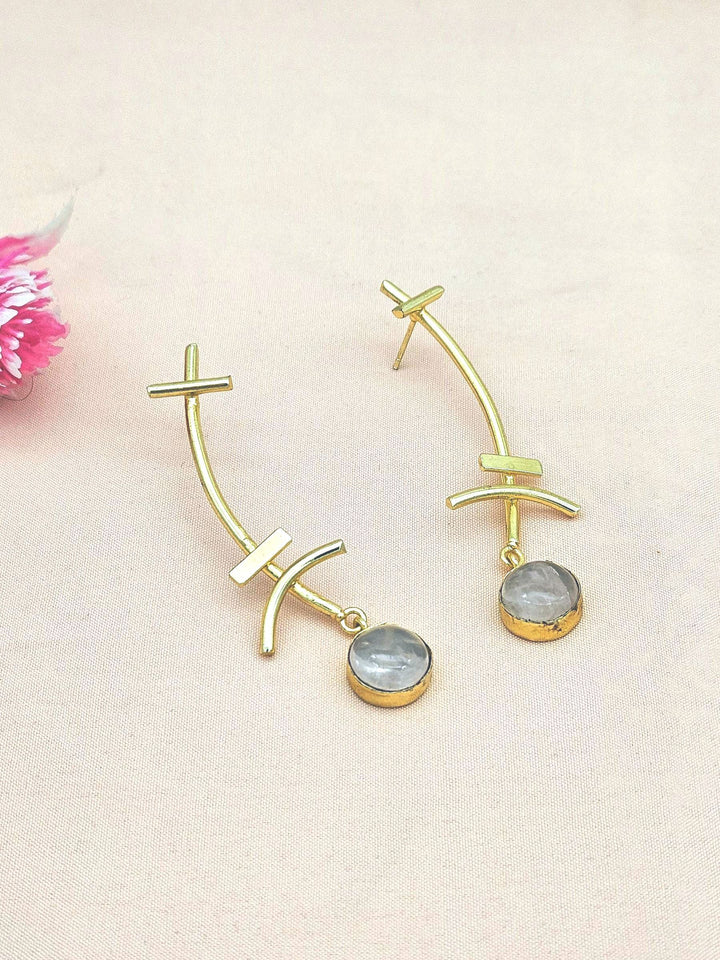 Stunning Gold plated Rose Quartz Stone Charming Designer light Weight Statement Earrings