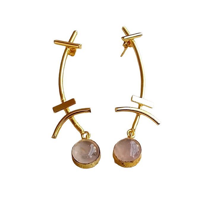 Stunning Gold plated Rose Quartz Stone Charming Designer light Weight Statement Earrings