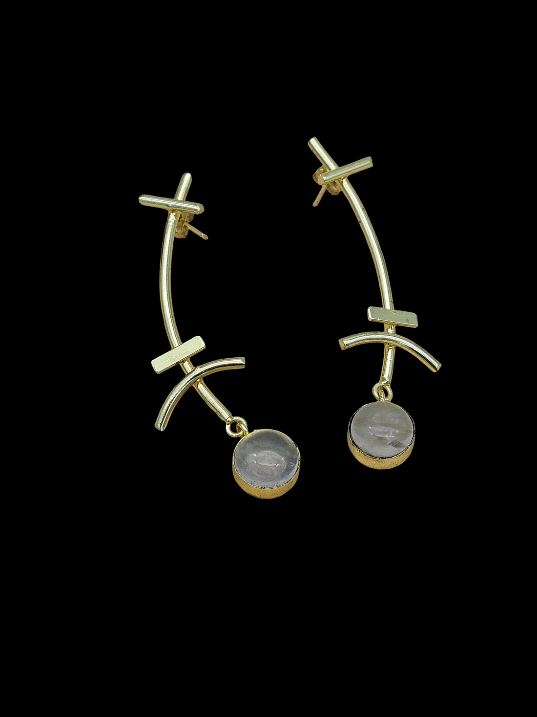 Stunning Gold plated Rose Quartz Stone Charming Designer light Weight Statement Earrings