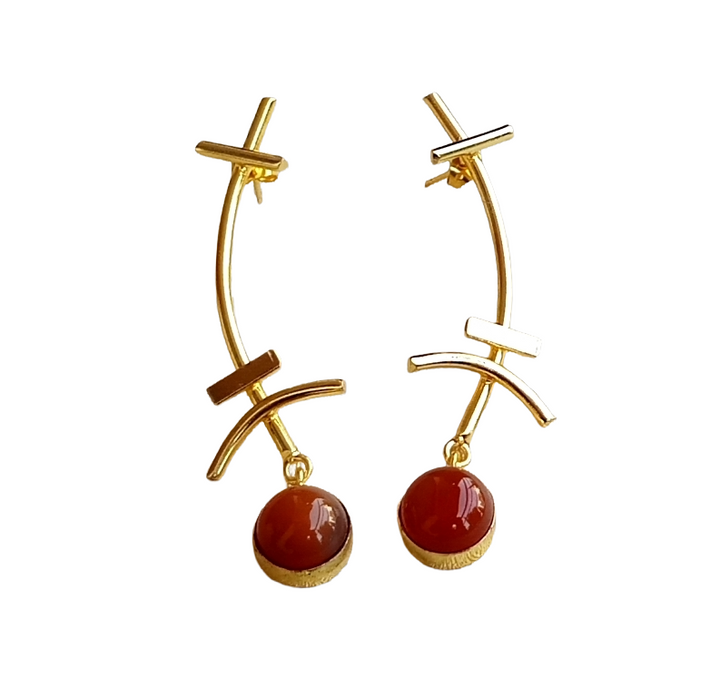 Stunning Gold plated Red Onyx Stone Charming Designer light Weight Statement Earrings