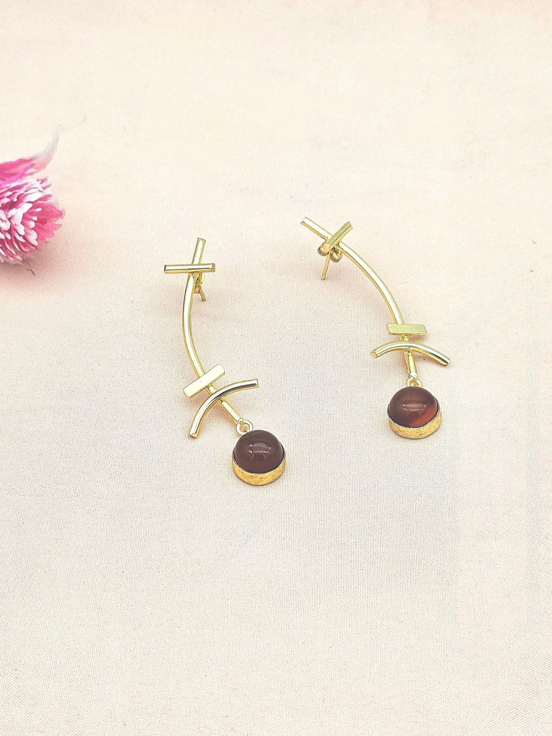 Stunning Gold plated Red Onyx Stone Charming Designer light Weight Statement Earrings