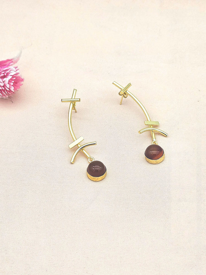 Stunning Gold plated Red Onyx Stone Charming Designer light Weight Statement Earrings