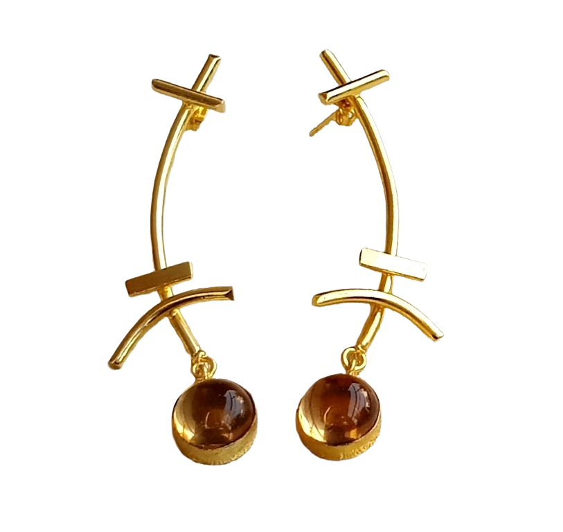 Stunning Gold plated Pink Quartz Stone Charming Designer light Weight Statement Earrings