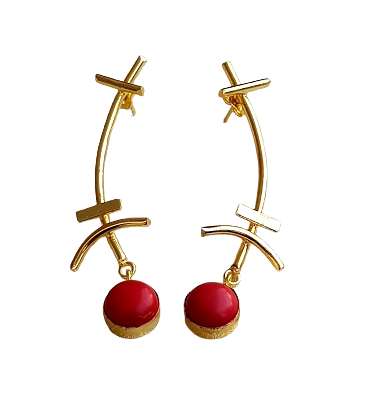 Stunning Gold plated Coral Stone Charming Designer light Weight Statement Earrings